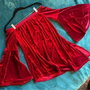 Elegant Red Velvet Off-Shoulder Shirt flowy tunic